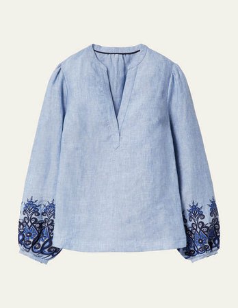 Eden Embroidered Top - Grey Blue Chambray | Boden US