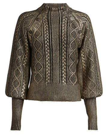 Veronica Beard | Coated Metallic Aran Sweater | INTERMIX®