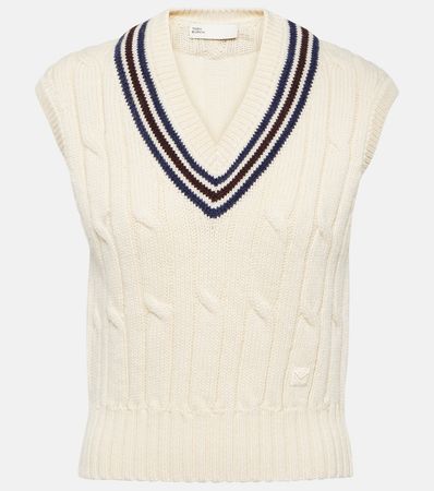 Cable Knit Wool Sweater Vest in White - Tory Sport | Mytheresa