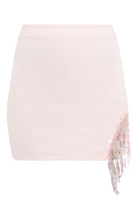 Baby Pink Sequin Trim Detail Mini Skirt | PrettyLittleThing