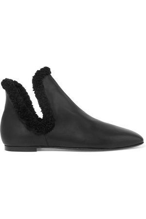 The Row | Eros shearling-trimmed leather ankle boots | NET-A-PORTER.COM