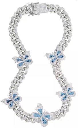 blue Cuban link butterfly necklace