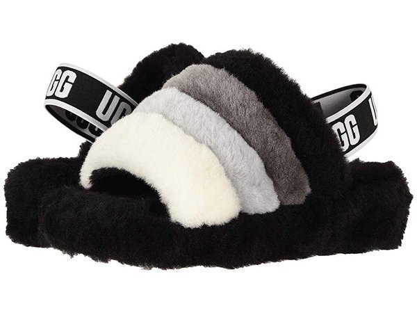 UGG Fluff Yeah Slide (Black/White/Grey Multi) Women's Slippers | Slippers.com - Shop Comfy