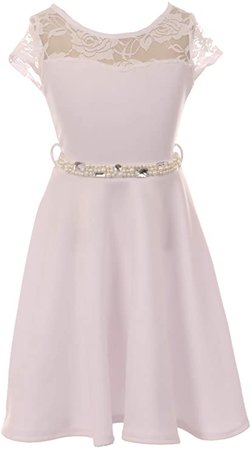 Amazon.com: Elegant Cap Sleeve Lace Pearl Stone Easter Graduation Wedding Flower Girl Dress: Clothing