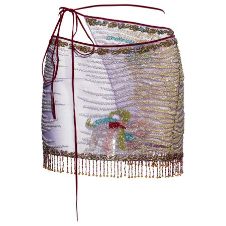Roberto Cavalli multicoloured beaded mesh wrap mini skirt, ss 2000 For Sale at 1stDibs