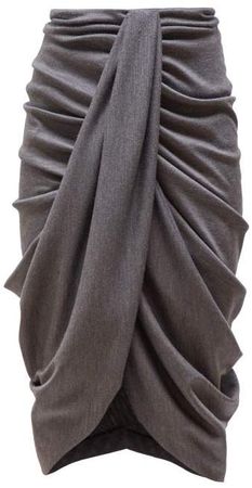 Datisace Draped Wool Jersey Midi Skirt - Womens - Grey