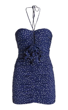 Floral-Appliquéd Ruched Polka-Dot Jersey Mini Dress By Magda Butrym | Moda Operandi