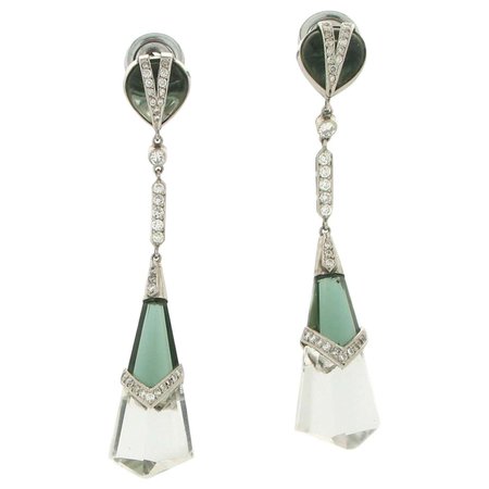 Handcraft Rock Crystal Platinum Peridot Diamonds Drop Earrings For Sale at 1stDibs