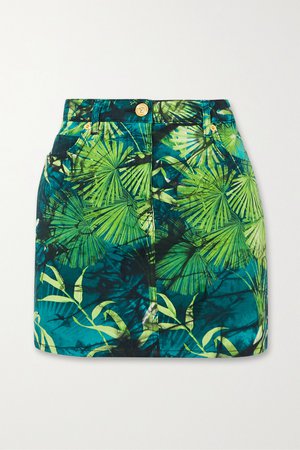 Green Printed denim mini skirt | Versace | NET-A-PORTER