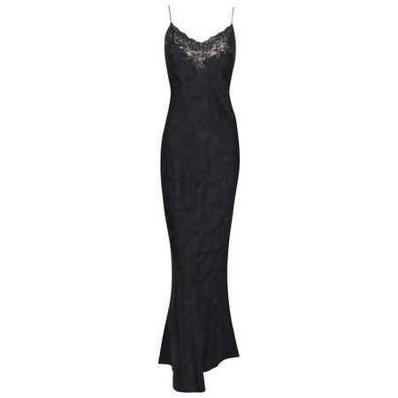 F/W 1997 Christian Dior Sheer Lace Black Plunging Long Slip Gown Dress For Sale at 1stdibs