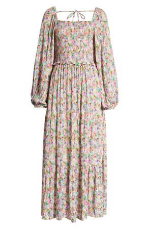Topshop Blurred Floral Print Long Sleeve Dress | Nordstrom