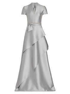Reem Acra Tiered Short-Sleeve Gown