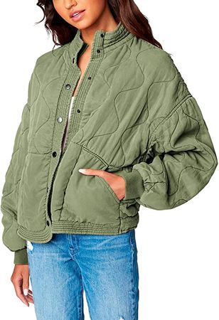 [BLANKNYC] womens Jacket, Everyday Adult Coat Luxury Clothing Tencel Drop Shoulder Quilted Jacket, Burnt Sage, Medium US at Amazon Women's Coats Shop