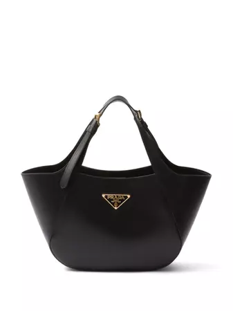 Prada Medium Enamel Triangle Logo Leather Tote Bag - Farfetch