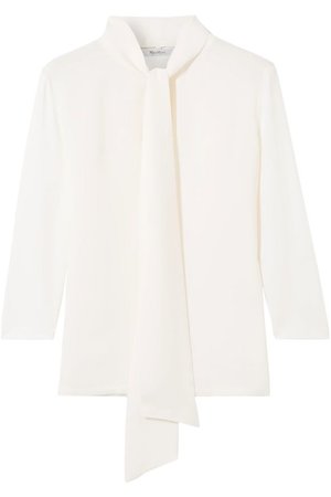 Pussy-bow stretch-knit and silk-crepe blouse | MAX MARA | Sale up to 70% off | THE OUTNET