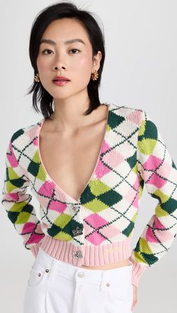 GANNI Graphic Cotton V-neck Cardigan | Shopbop