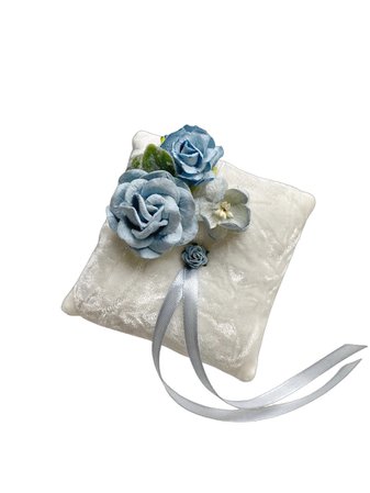 Wedding Ring Pillow, Blue Ring Pillow, Ivory Ring Pillow, Blue Flower Ring Pillow, Velvet Pillow, Ring Cushion, Rustic Wedding, Blue Wedding