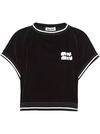 Miu Miu logo-patch Velvet Cropped T-shirt - Farfetch