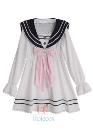 Women Girls Lolita Bowknot Chiffon Dress White Long Sleeve Casual Sailor Dresses | eBay