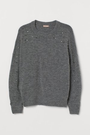 H&M+ Sweater with Beads - Gray melange - Ladies | H&M US