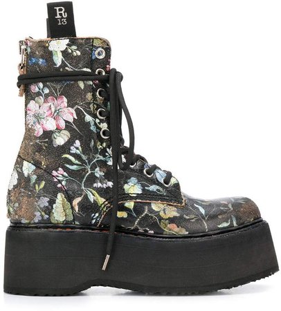 floral-print chunky sole boots