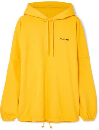 Oversized Embroidered Cotton-blend Jersey Hooded Top - Yellow