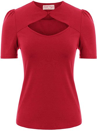 Belle Poque Women’s Sexy Hollowed-Out Tops 1950s Retro Vintage Short Sleeve Cotton Blouse at Amazon Women’s Clothing store