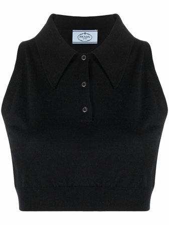 Prada knitted cropped sleeveless polo shirt - FARFETCH