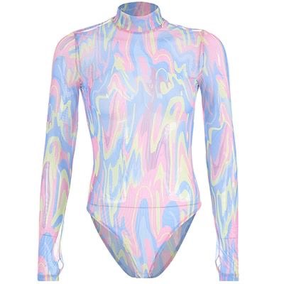 Printed Transparent Turtleneck Bodysuit