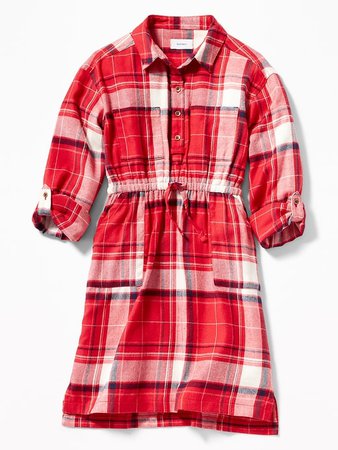 Plaid Waist-Defined Twill Shirt Dress for Girls | Old Navy