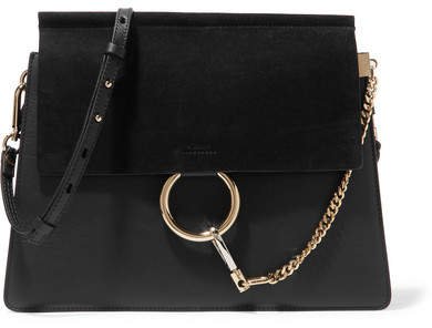 Faye Medium Leather And Suede Shoulder Bag - Black