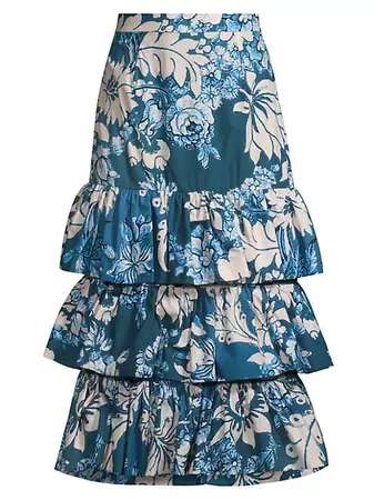 Shop Hope for Flowers Floral-Print Cotton Tiered Skirt | Saks Fifth Avenue
