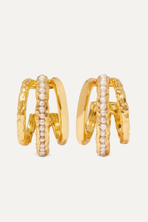 Gold Gold-plated pearl hoop earrings | Pacharee | NET-A-PORTER