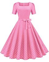 Amazon.com: Women Vintage Polka Dot Double Breasted Lapel 1950s Audrey Swing Dress Peter Pan Collar Short Sleeve Cocktail Prom Tea Princess Pageant Dress Square-Yellow M : Clothing, Shoes & Jewelry
