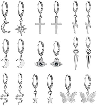 Amazon.com: AIDSOTOU 9 Pairs Small Silver Butterfly Star Hoop Earrings Set for Women Girls Mini Huggie Hoop Earrings with Dangle Charms: Clothing