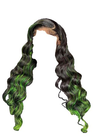 Black W/ Green Skunk Stripe Lace Wig