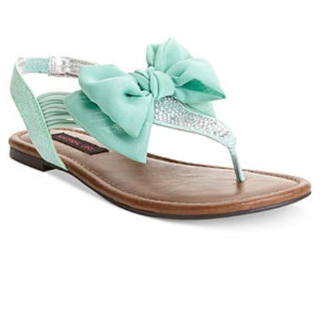 shoes, sandals, mint, sparkle, bow, bow shoes, bow sandals, sandals with bow, mint blue shoes, turquoise sandals - Wheretoget