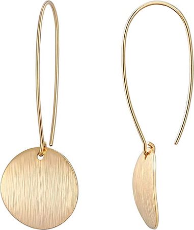 Amazon.com: Statement Long Gold Round Dangling Earrings for Women Lightweight Circle Disc Coin Geometric Flat Brushed 18k Gold Plated Dangle Drop Hanging Hoop Earrings for women Gift for Her…: Clothing, Shoes & Jewelry