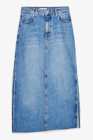 PETITE Side Split Denim Midi Skirt | Topshop Blue