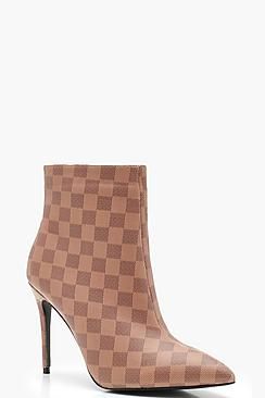 Contrast Check Pointed Toe Stiletto Shoe Boots