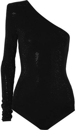 One-shoulder Crystal-embellished Stretch-jersey Bodysuit - Black