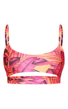 Orange Palm Leaf Cut Out Bikini Top | PrettyLittleThing