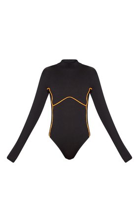 Black Contrast High Neck Long Sleeve Bodysuit | PrettyLittleThing