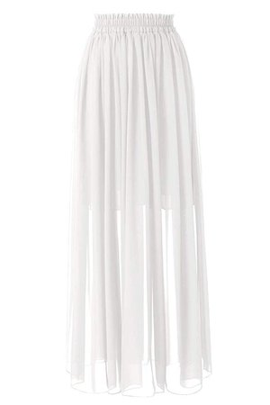 Topdress Women's Floor Length Beach Skirt Floral Print Chiffon Maxi Skirts White M at Amazon Women’s Clothing store