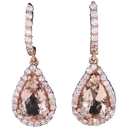 6.28 Carat Morganite Diamond Drop Rose Gold Earrings For Sale at 1stdibs