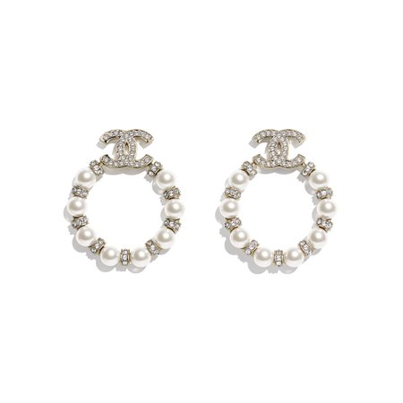 Chanel, earrings Metal, Glass Pearls & Strass Gold, Pearly White & Crystal