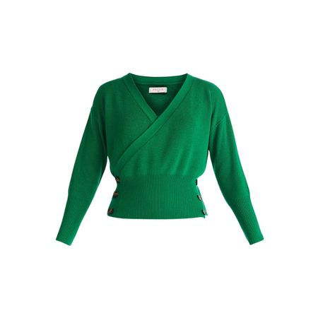 Button Knitted Wrap Top In Green | PAISIE | Wolf & Badger