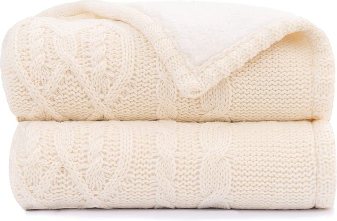 Amazon.com: RECYCO Acrylic Cable Knit Sherpa Throw Blanket for Couch, Thick Super Soft Cozy Knit Blanket Sweater Style Sherpa Knitted Throw Blankets for Bed Sofa Chair, 50 x 60 Inches, Brown : Home & Kitchen