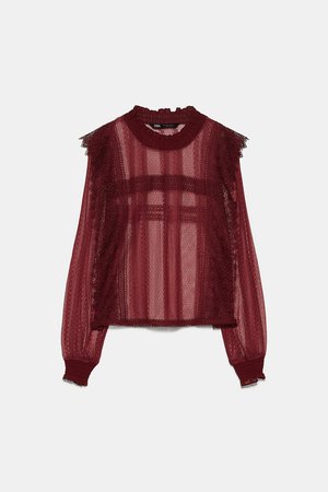LACE BLOUSE - NEW IN-WOMAN | ZARA United States burgundy