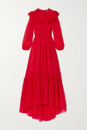 Red Ruffled tiered crepon maxi dress | Maje | NET-A-PORTER